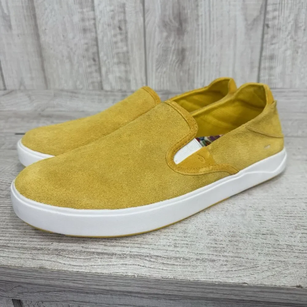 Olukai Lae'Ahi Suede Shoes Men’s 10.5 Mango Yellow Gold Slip On Sneakers Loafers